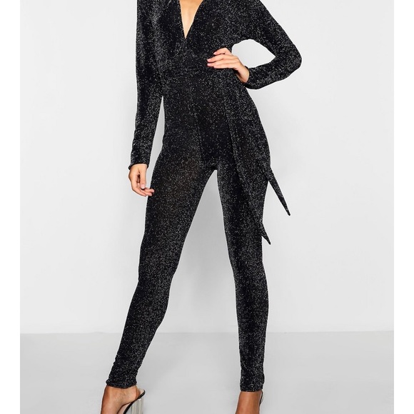 Black sequin sparkle jumpsuit - Picture 2 of 4